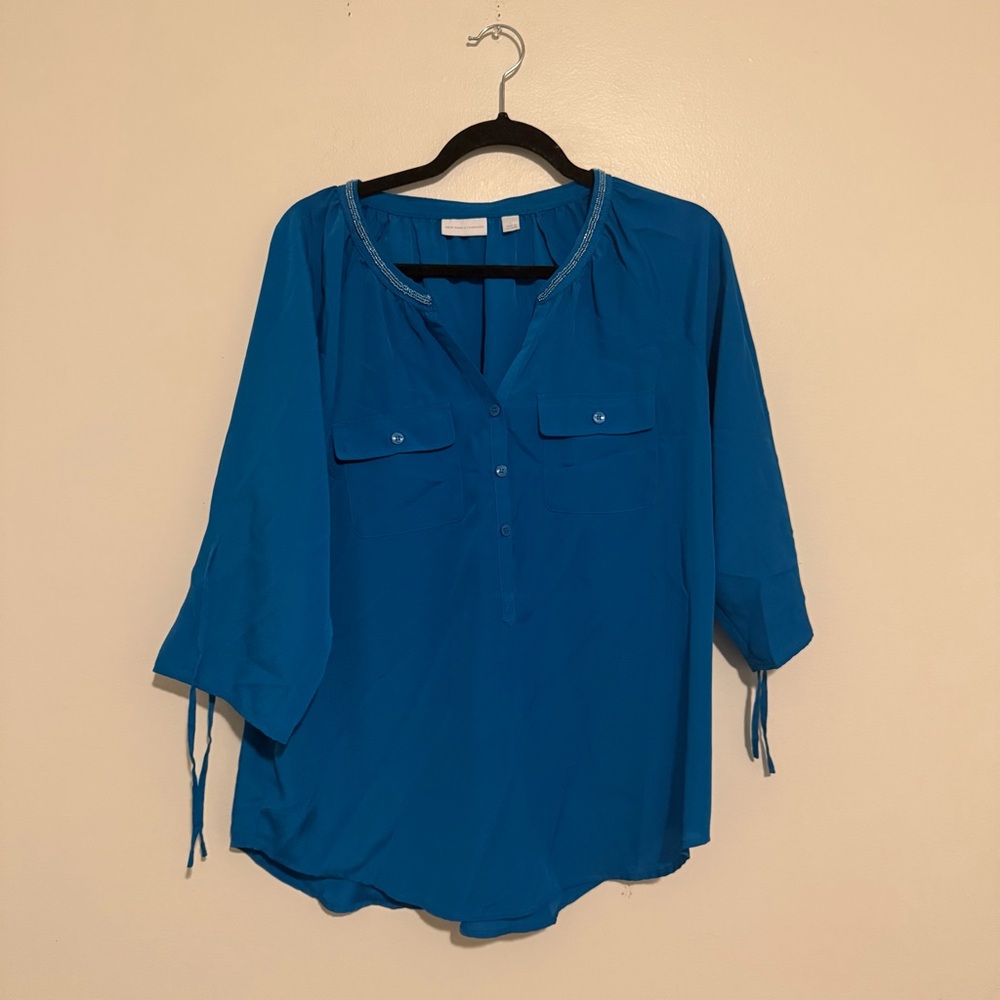 New York & Company | Teal Blouse with Button Details